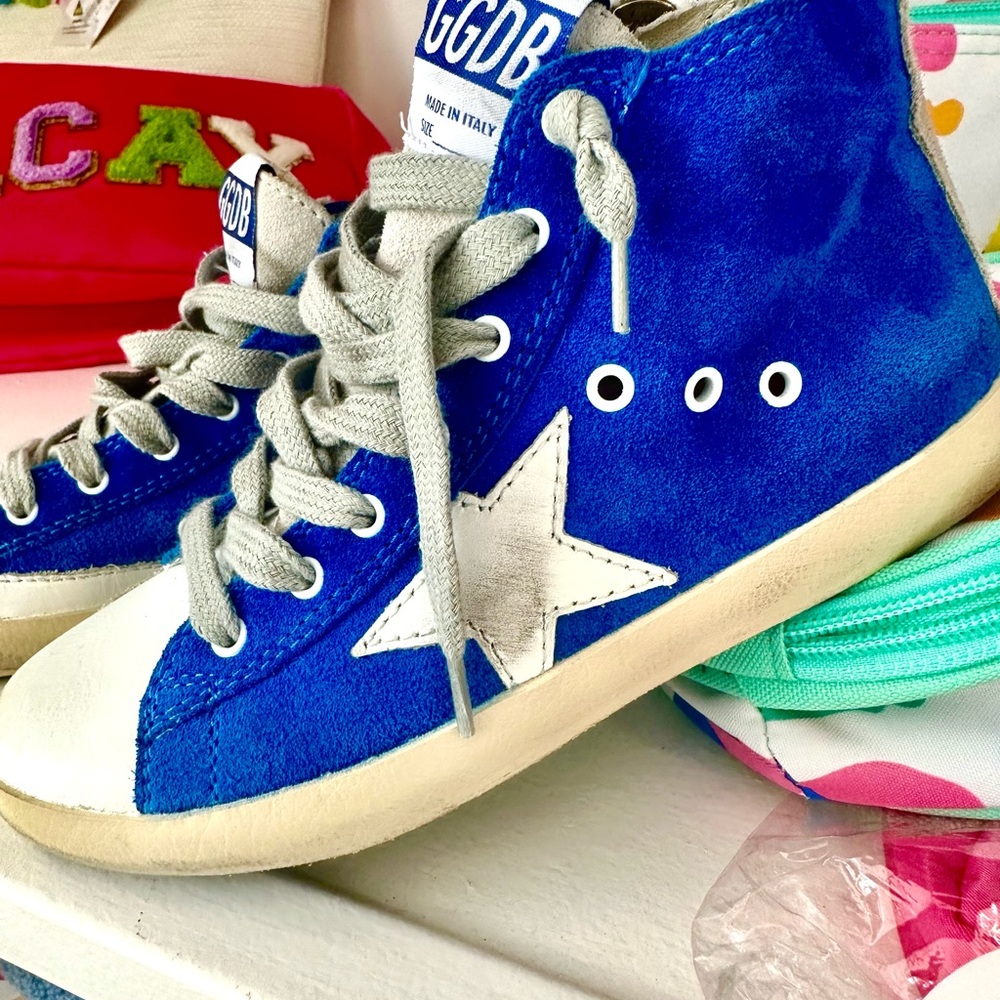 Golden Goose Francy Size 31 US 13 in Royal Blue GGDB Kids High Tops - Picture 2 of 8